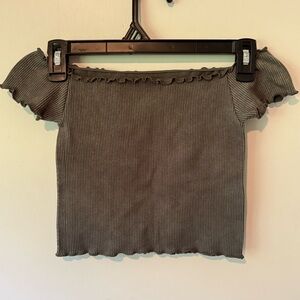 Aeropostale Ribbed Cropped Off-The-Shoulder Top Muted Dark Green X-Small